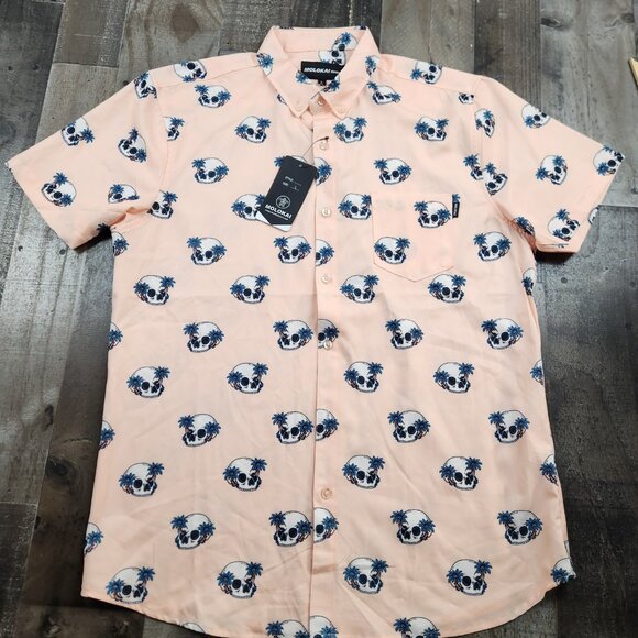 Mens Molokai Surf size L Large Short Sleeve Shirt Palm Trees Skulls - Picture 2 of 8